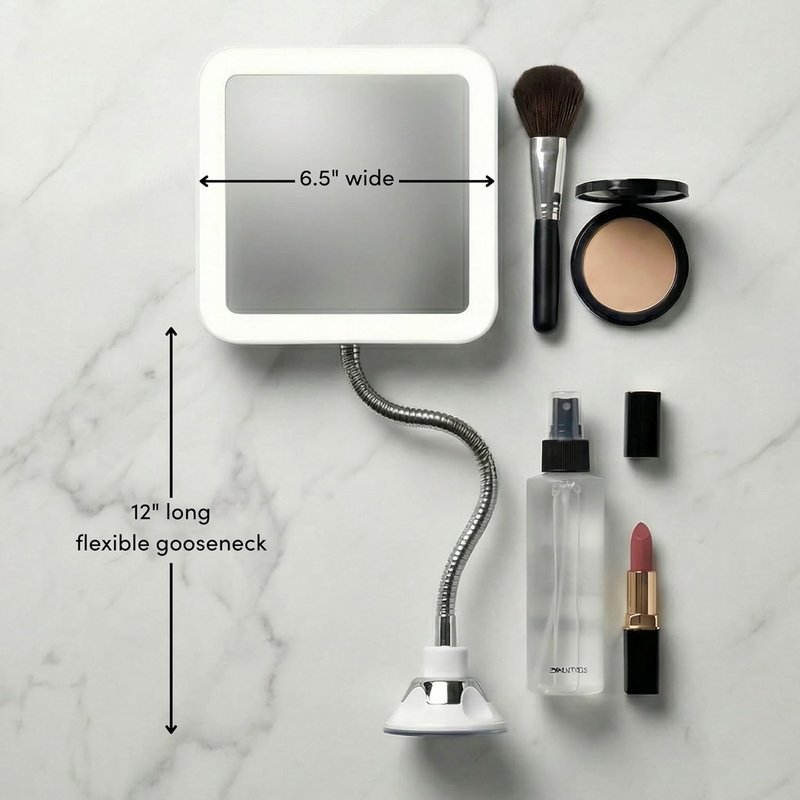 Fancii 10X LED Lighted Travel Makeup Mirror - Flexible Gooseneck, Cordless & Suction Lock