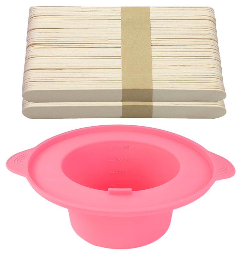 14 oz Silicone Wax Warmer Liner, Silicone Wax Bowl for Wax Warmer, Non-Stick Wax Melt Warmer Wax Pot Replacement, Reusable Wax Melt Liner with 100 Pcs Waxing Sticks Body Hair Removal Sticks (Purple)