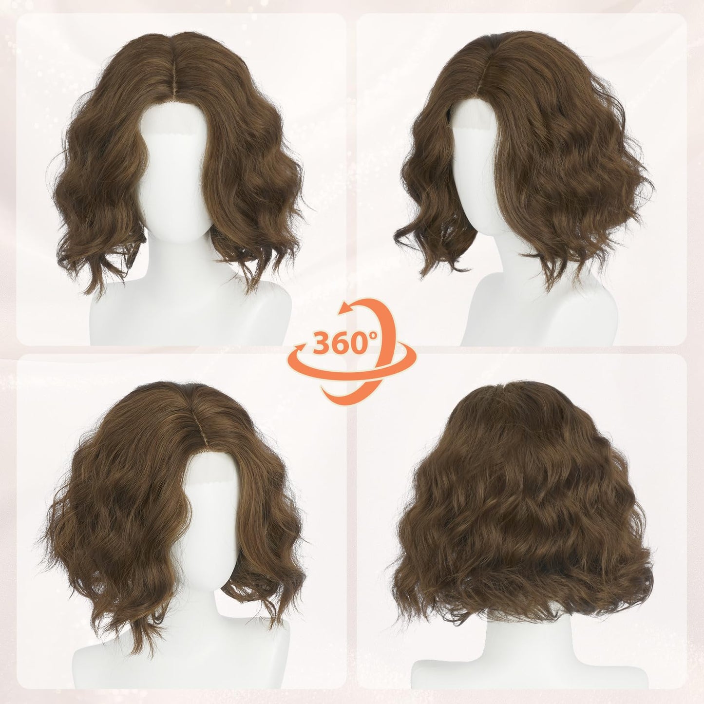 Haloo Brown Bob Wig for Women Lace Front Hairline Short Soft Wavy Curly Natural Looking Middle Part Synthetic Hair Wigs for Daily Party, 11 Inch Chestnut Brown