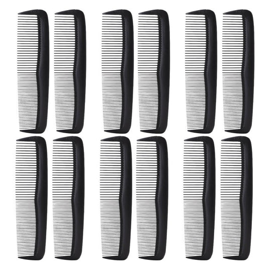 12 Pcs Hair Comb Set Portable Pocket Plastic Fine-Tooth Dressing Combs for Women and Men Durable Break-Resistant Salon Styling Tools - Black