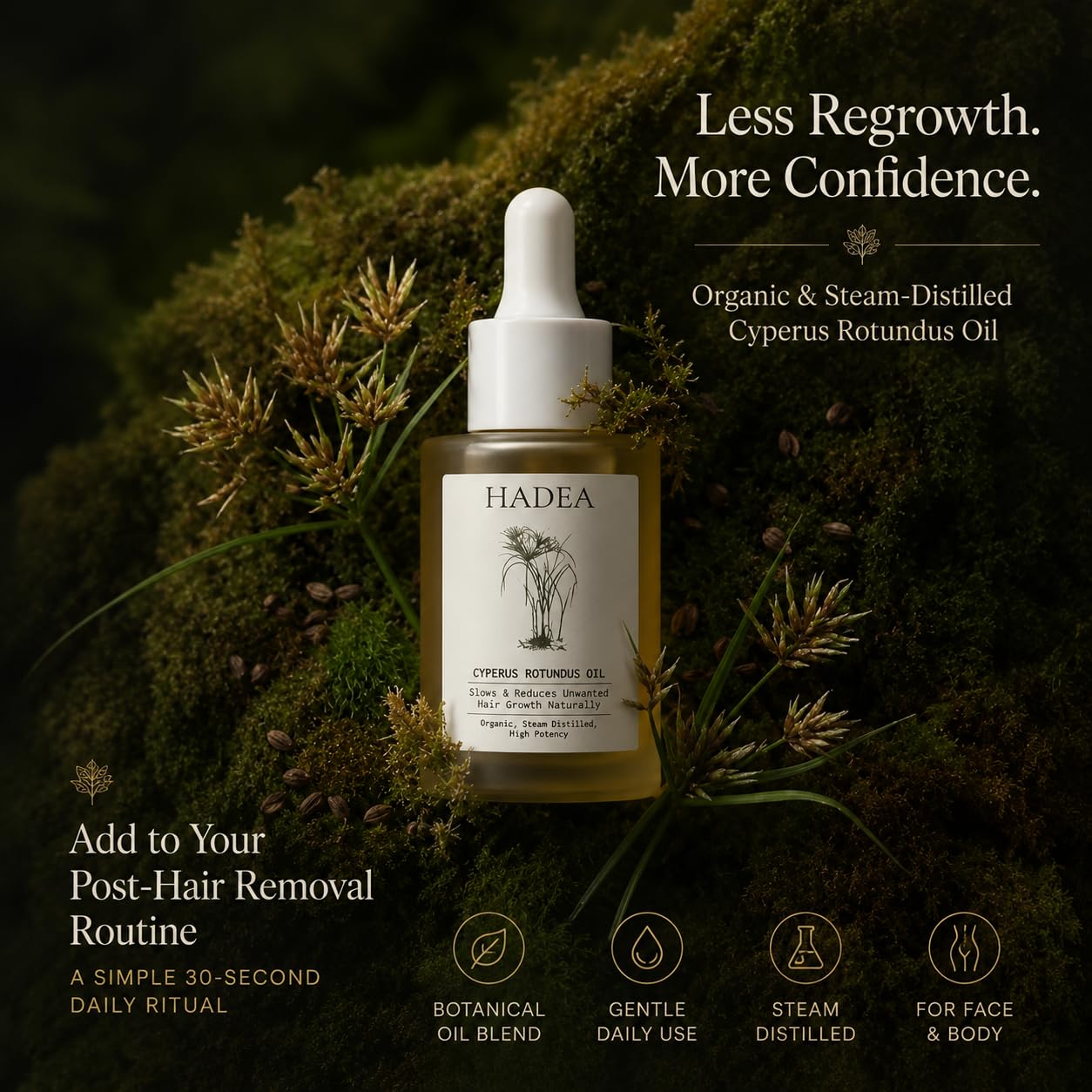 Cyperus Rotundus Oil - 100% Organic Hair Growth Inhibitor | 30ml for PCOS & Hirsutism