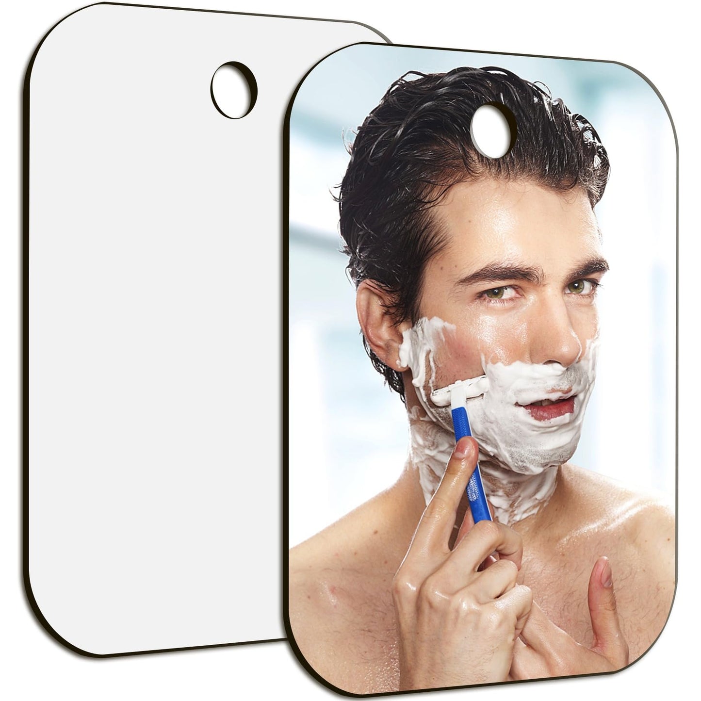 JUNEBRUSHS 2 Pack Medium Mirror for Shaving (6 × 8 inch) Fogless Shatterproof Mirror for Wall Hanging Bathroom Handheld Makeup Mirror for Men Portable Travel Camping Mirrors