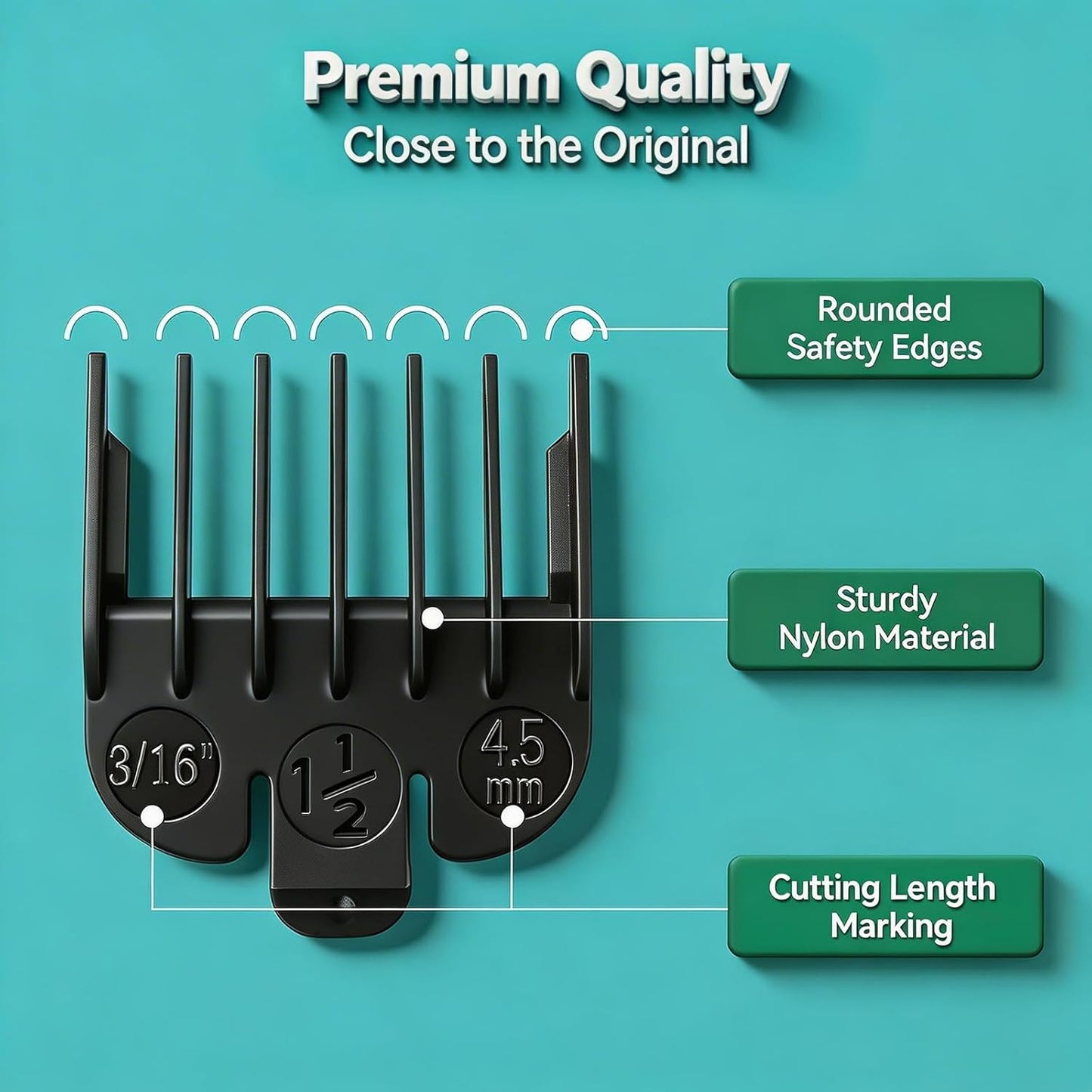 Clipper Guards Set - Compatible with Wahl Clippers | 6-Piece Replacement Set, 1/16" to 1/2", Black