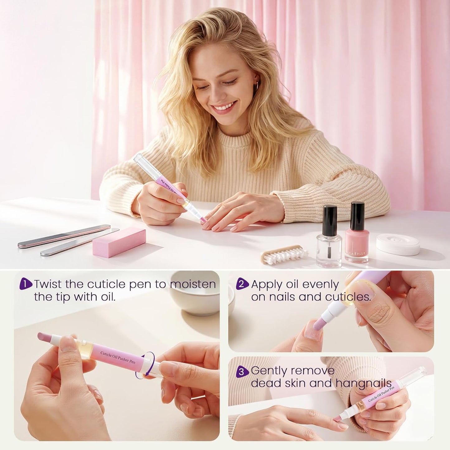 2-in-1 Cuticle Oil Pusher Pen,2026 New Ceramic Cuticle Pusher Oil Pen,Ceramic Cuticle Pen for Nails,Nail Care Tool for Dry Damaged Nails Hangnails Moisturize Polish Brighten 2Pcs