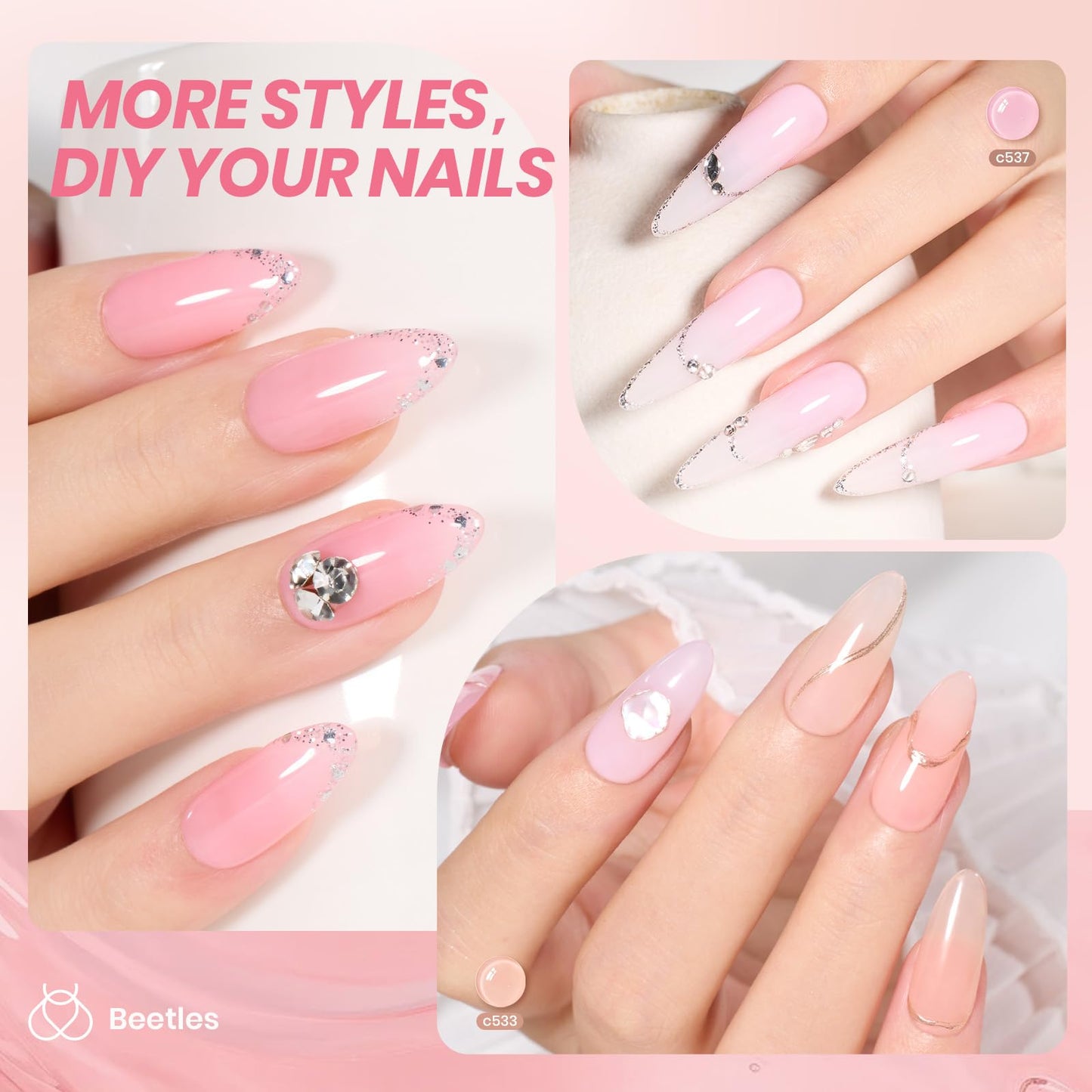Beetles Jelly Gel Nail Polish Set - Ballet Dress Jelly Gel Polish, 6 Colors Milky Pink Nude Pink Sheer Gel Nail Kit Transparent Effect Soak Off UV DIY Manicure French Nail Art Gifts for Women