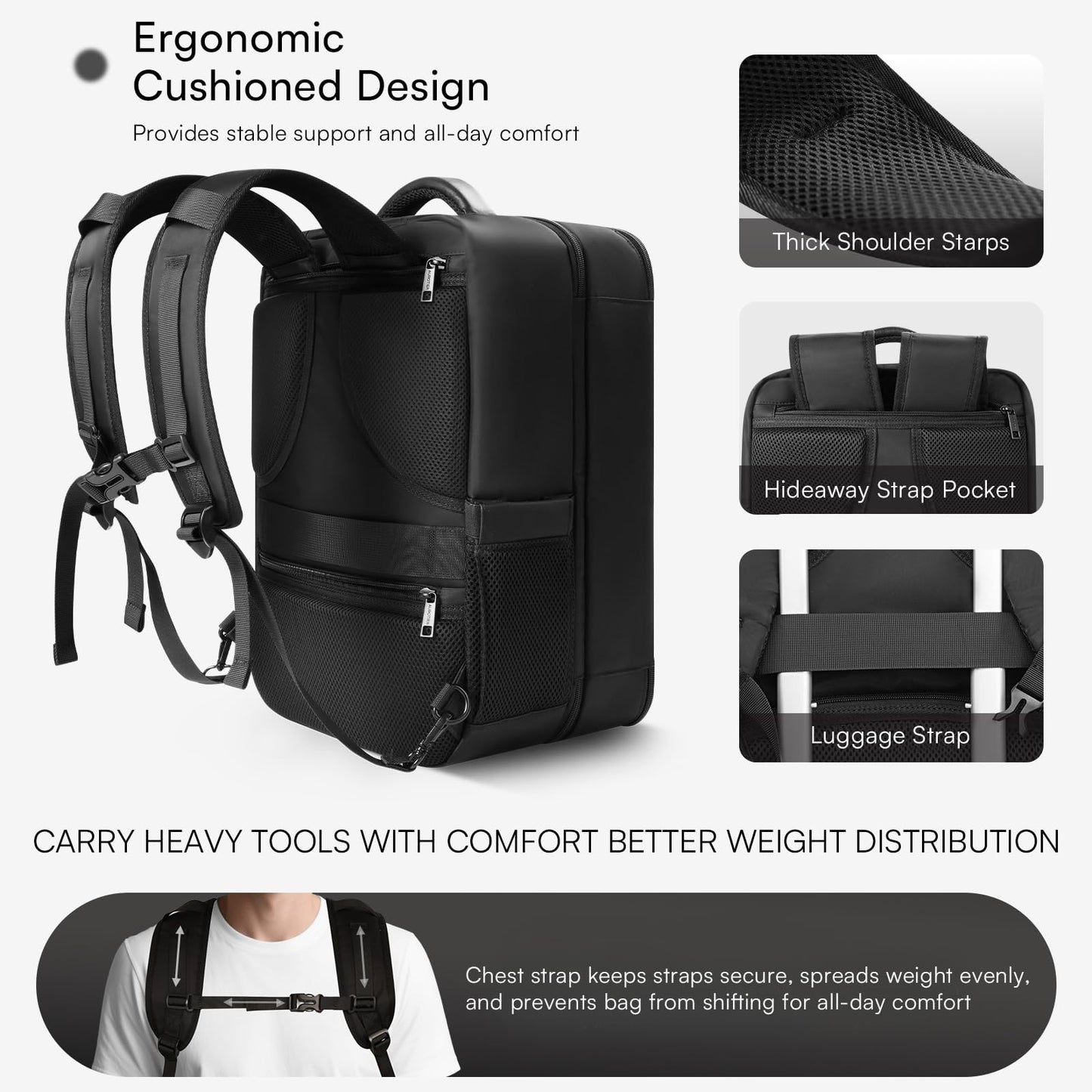 Barber Bag with 2 Pouches, Professional Hairstylist Travel Backpack with Adjustable Dividers, Hairdresser Hair Tools Bag with Insulated Pocket, Cosmetology Bags for Supplies, Water-resistant, Black