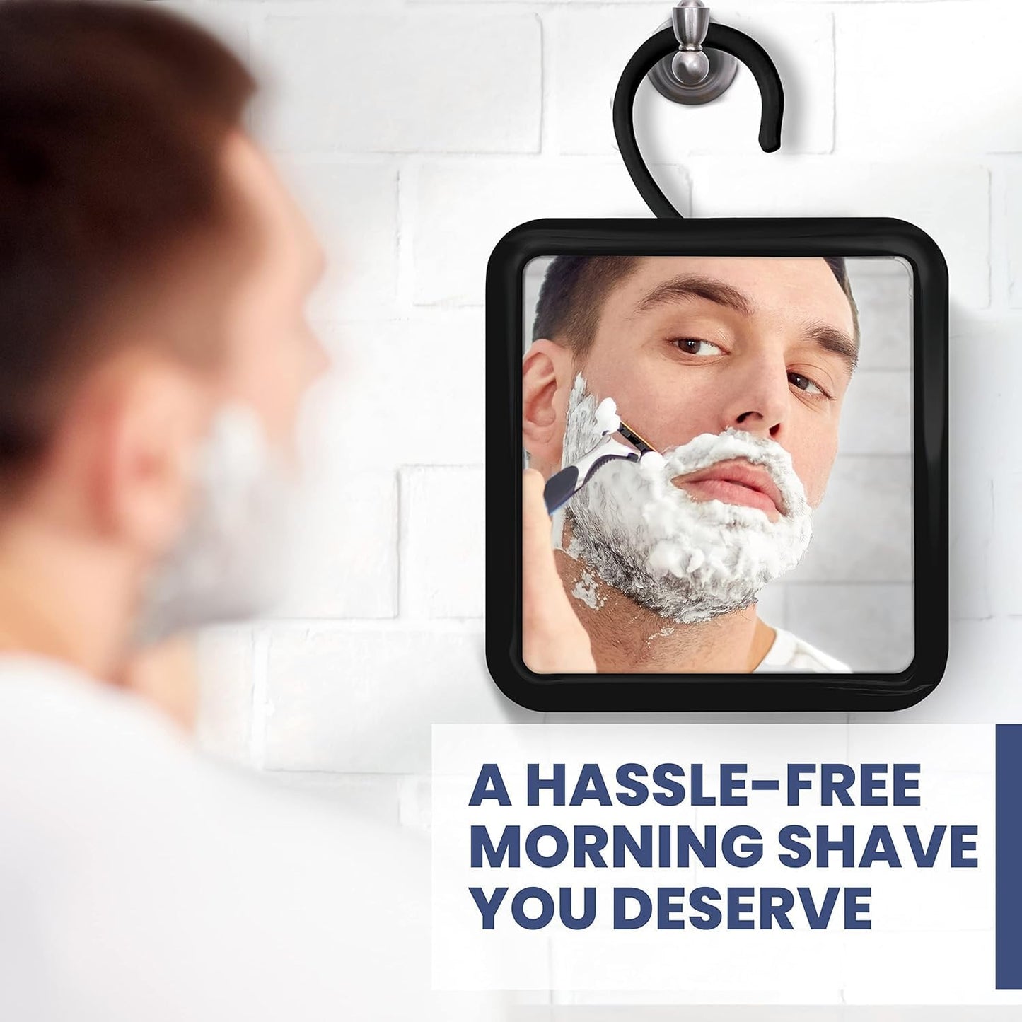 Hanging Fogless Shower Mirror for Shaving - 360° Rotatable, Anti-Fog, Shatterproof | 6.3" x 6.3" - Black