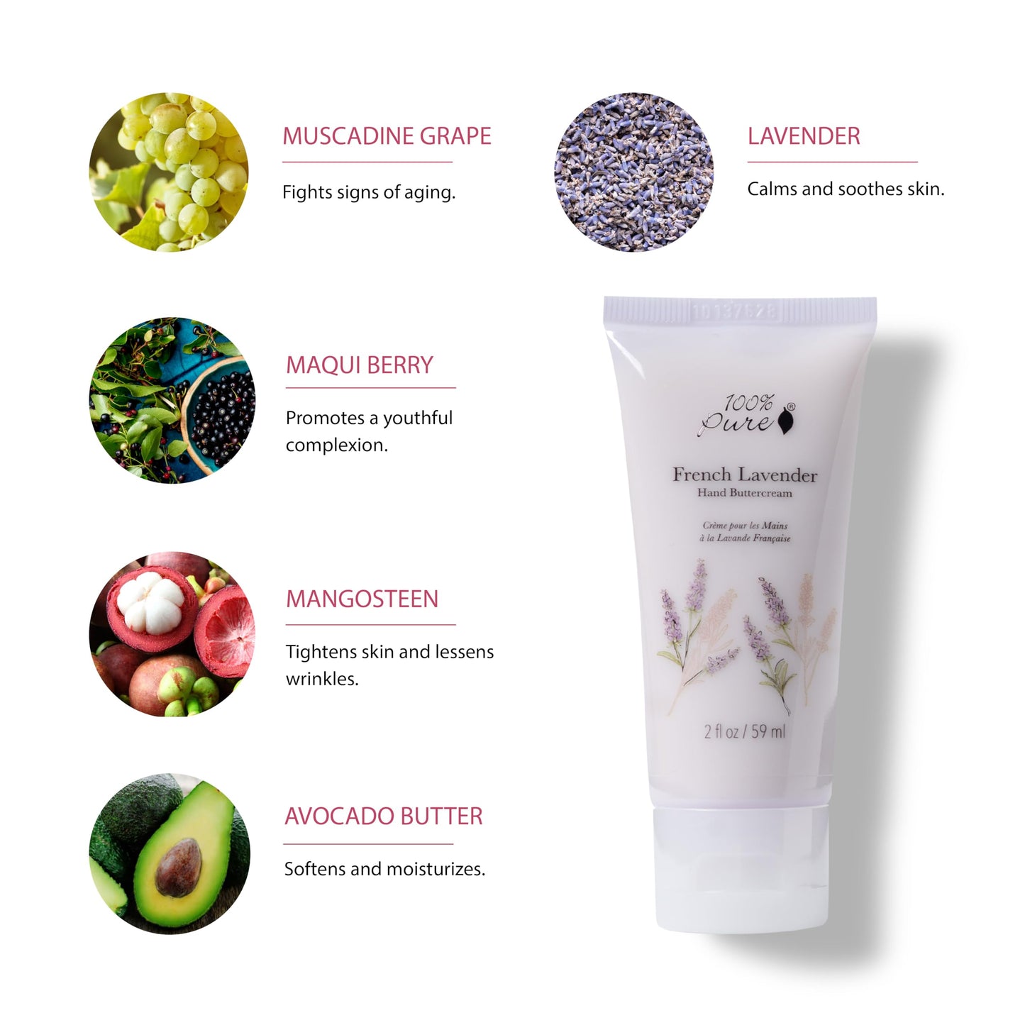 100% PURE French Lavender Hand Cream Non-Greasy Dry Skin Hand Lotion - Rich Cocoa Avocado & Shea Butter, Vitamins & Super Fruit Antioxidants - Natural Hand Buttercream for Soft Supple Skin - 2 Fl Oz