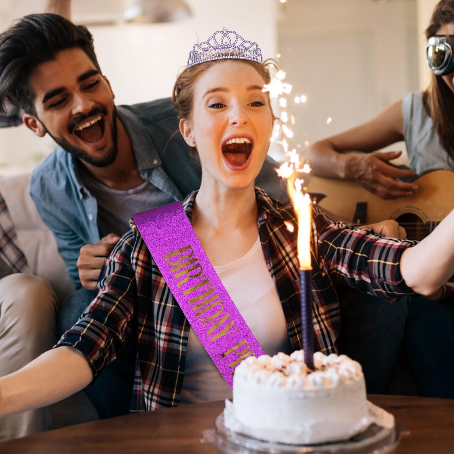 CIEHER Purple Birthday Crown and Princess Sash Set, Birthday Girl Decorations for Women and Girls