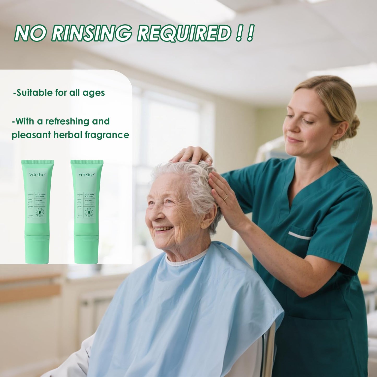 veletine No Rinse Shampoo,Waterless Rinse Free Shampoo, Oil-Control & Fluffy Hair, Leaves Hair Fresh, Clean For Hair, All Ages - Travel Portable 80ml/2.82 FL.OZ