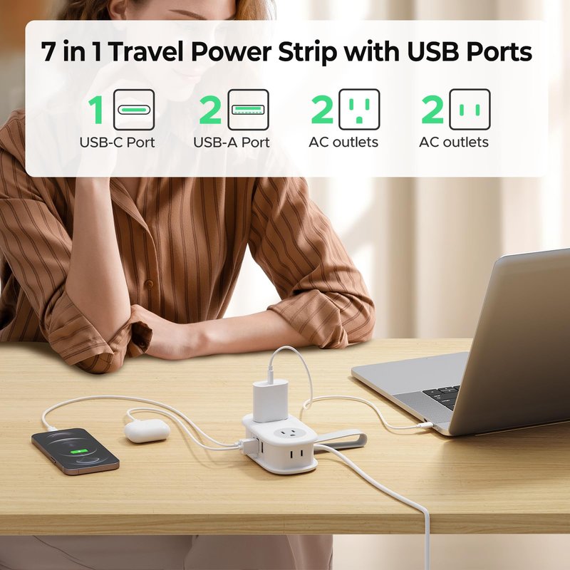 Cruise Approved Travel Power Strip, ORICO 4 Outlets 3 USB Ports (1 USB C) with 4FT Wrapped Short Extension Cord, Compact Power Strip for Hotel Travel Essentials-AP3