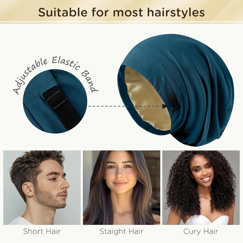 Silk Satin Lined Bonnet - Adjustable Sleep Cap for Women & Men | 2 Pcs Hair Wrap Set
