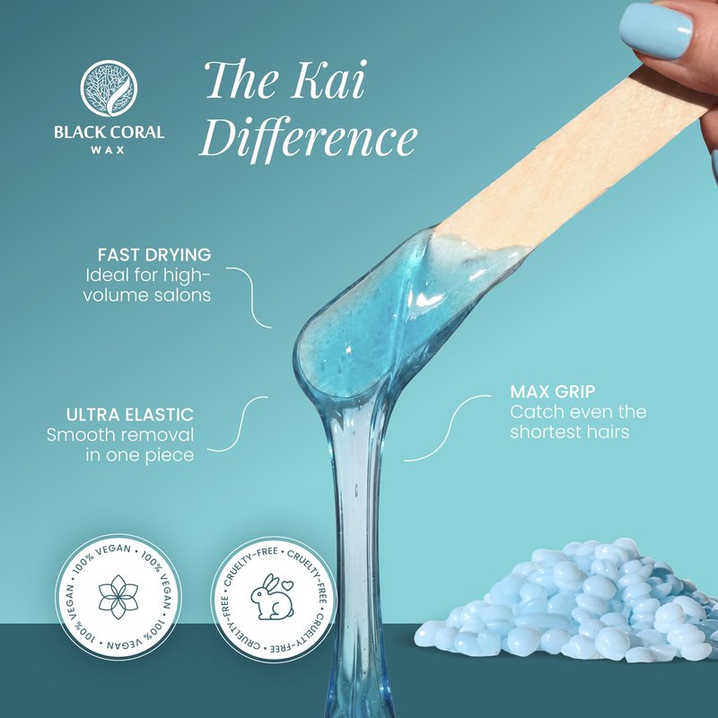 Black Coral Wax - Kai - 1 kg / 2.2 lb Blue Hard Wax Beads Bag - Hypoallergenic - Face & Body Wax, No Strip Needed - Perfect for Sensitive Skin & Underarm Waxing - Gel Texture, Flafless Hair-Removal