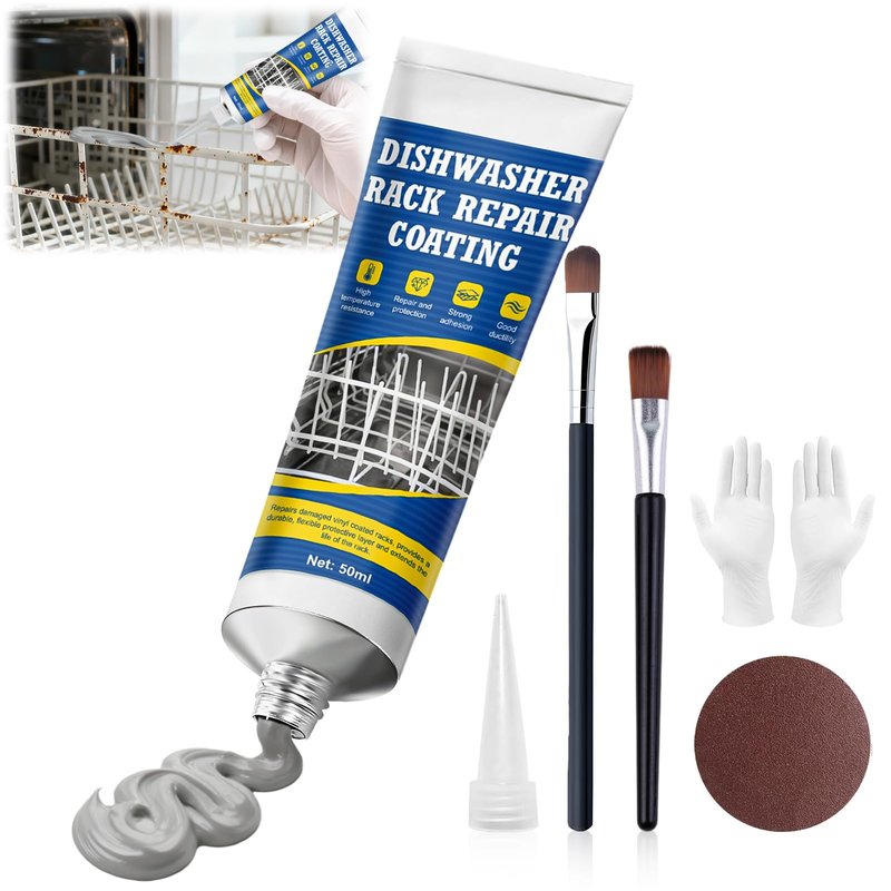 JAOJAO Dishwasher Rack Repair Coating, Dishwasher Rack Repair Kit Strong Waterproof Protection High and Low Temperature Resistant Safe Formula for Dishwashers and Vinyl Rack Restoration, 50ml Grey