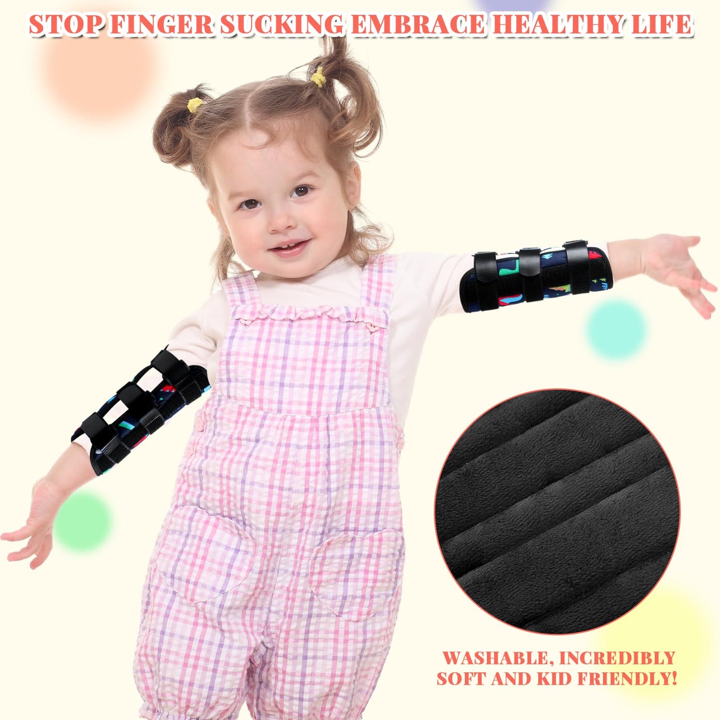 Threlaco 2 Pack Thumb Sucking Stop for Kids Toddlers Nail Biting Treatment Finger Sucking Deterrent Guard Prevention Anti Nose Picking Pediatric Elbow Immobilizer for Boys Girls 2-6 Years(Dinosaur)