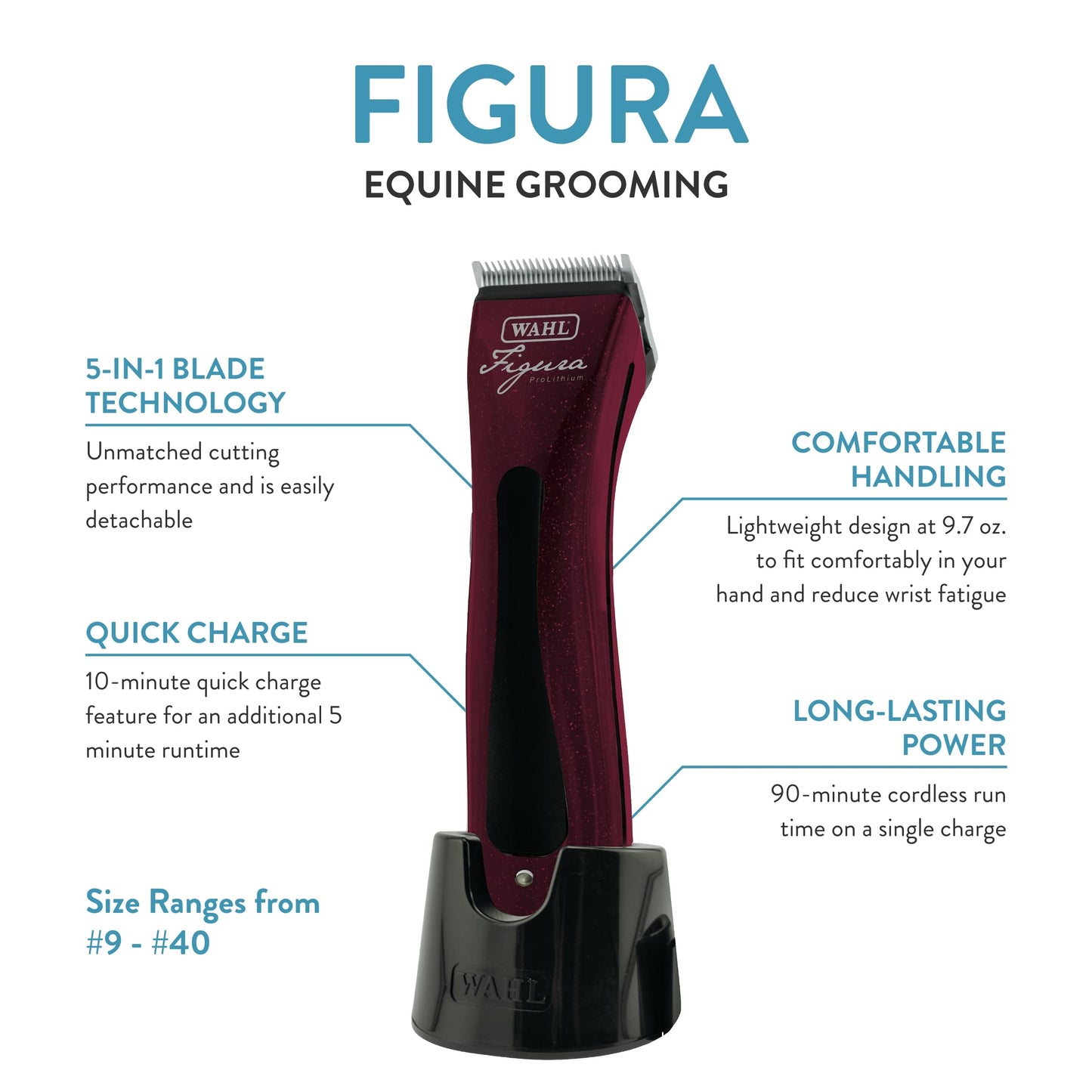 Wahl Professional Animal Figura Equine Horse Cordless Clipper Kit (8868-200), Metallic Red