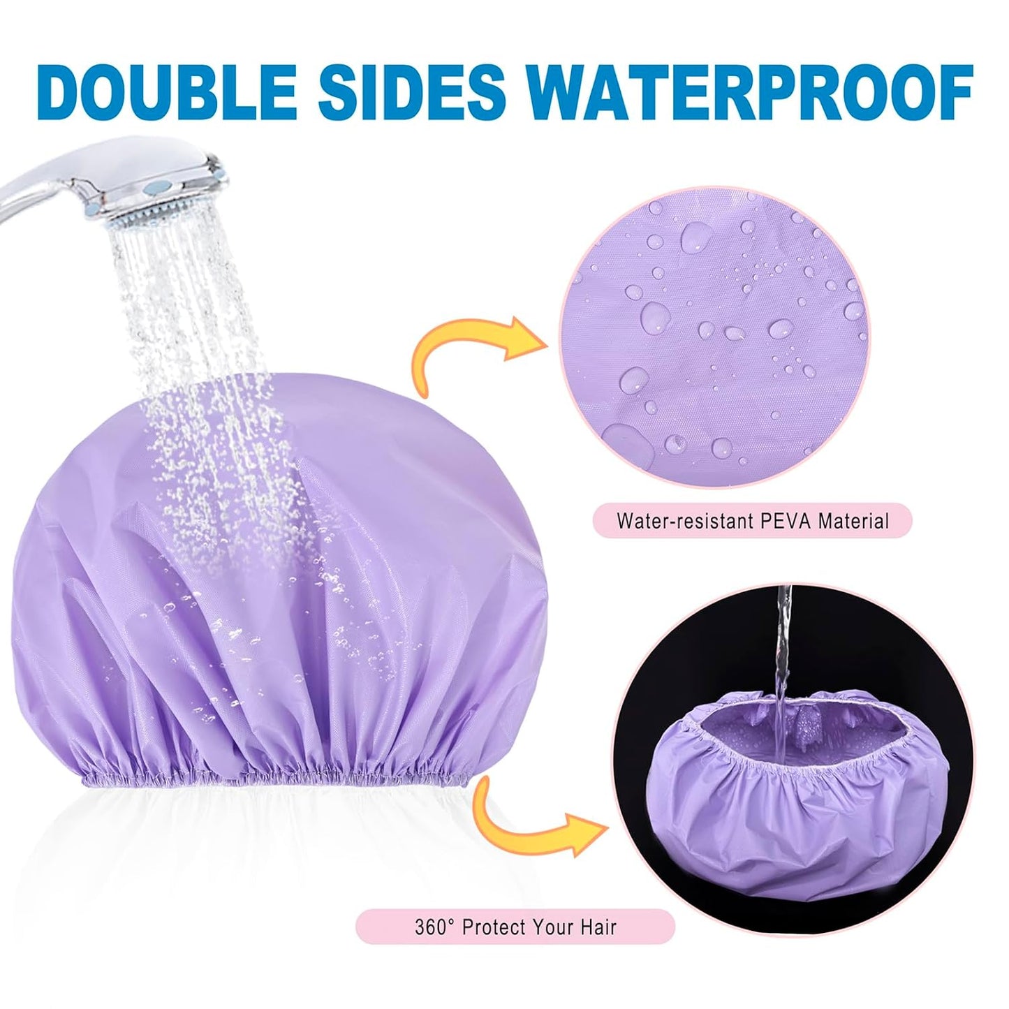 Waterproof Shower Caps for Women - 6 PCS Reusable Elastic Bathing Caps | Double-Sided EVA in Candy Colors