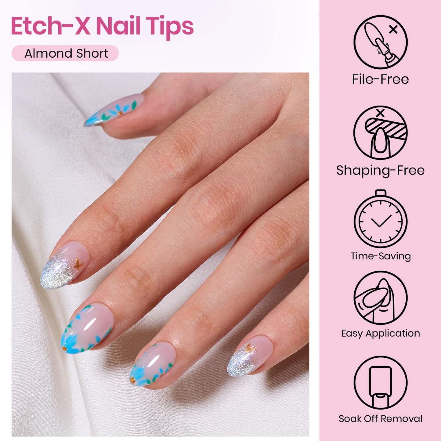 Beetles Gel Nail Tips Etch-X- Almond Short, 384pcs 12 Sizes, Pre-Etched Half Matte Full Cover Soft Gel Nail Tips, Press on False Nail Extension Acrylic Fake Nails, Easy DIY Salon Art