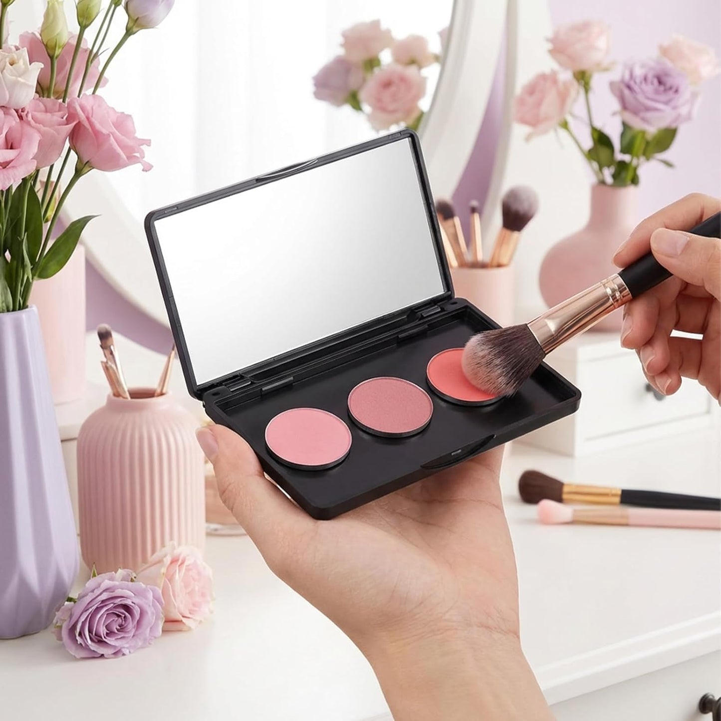 Magnetic Makeup Palette - 2Pcs Empty Eyeshadow & Blush Storage Box with Mirror | DIY Cosmetics (4.69" x 2.48")