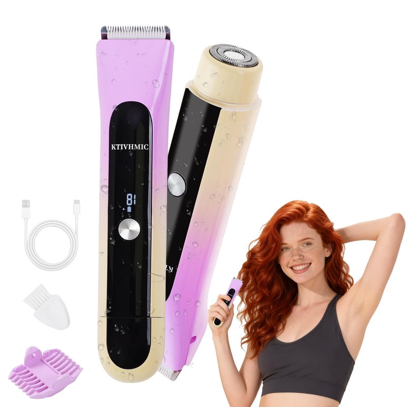 KTIVHMIC 2 in 1 Electric Shaver Bikini Trimmer for Women with Digital Display, Dual Head LED Arrow Indicator, IPX7 Waterproof Wet & Dry Use Electric Razor for Leg Arm Body Face Bikini