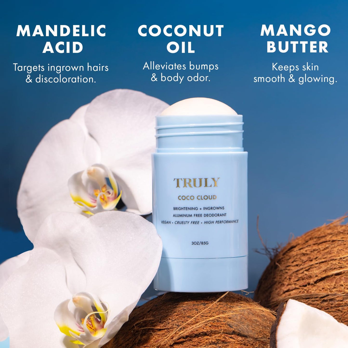 Coco Cloud Deodorant - Aluminum-Free, Gentle Formula for Body Odor & Ingrown Hairs | Coconut & Vanilla Scent | 3 Oz