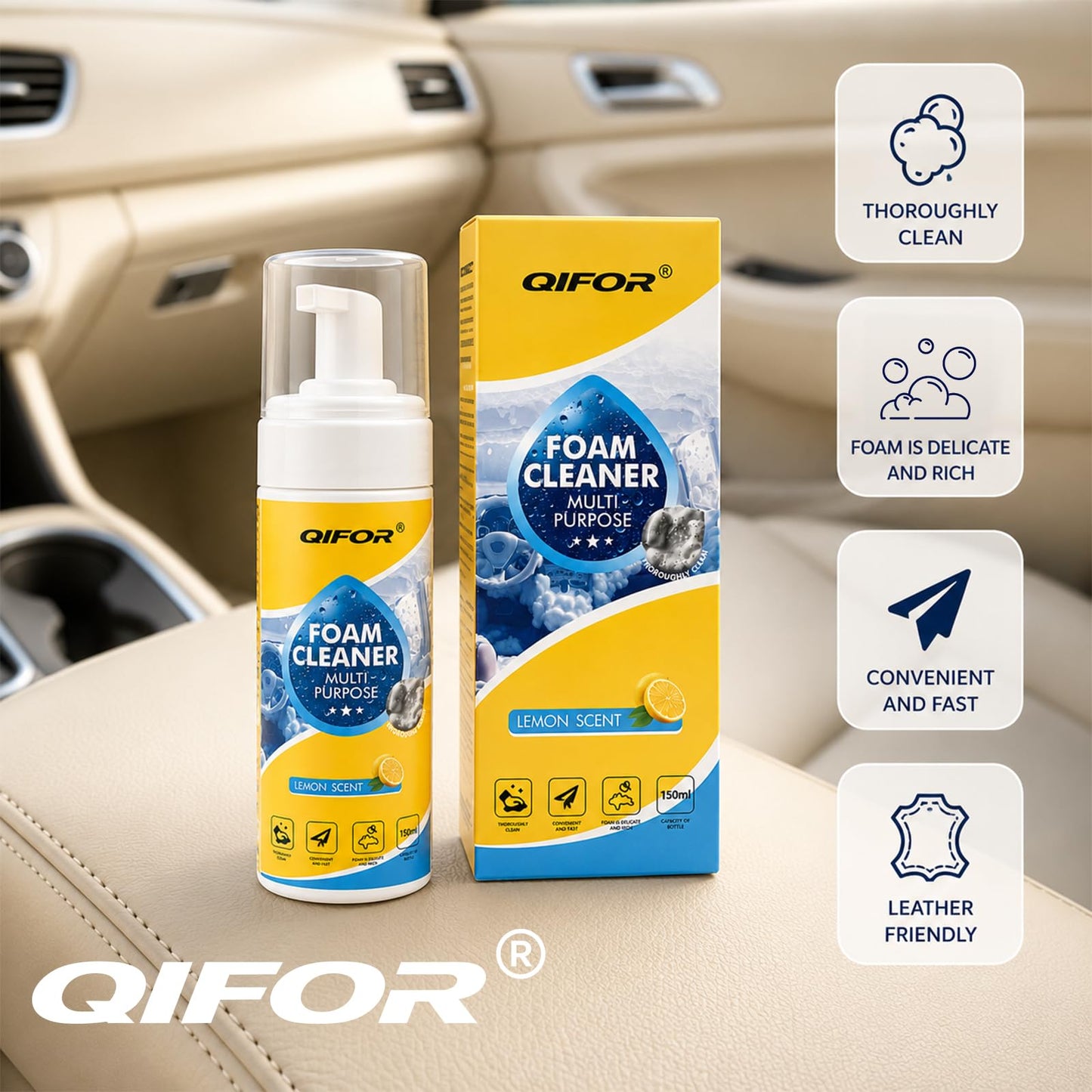 QIFOR Interior Cleaner,Effective Car Leather Car Seat Cleaner(1 PCS)