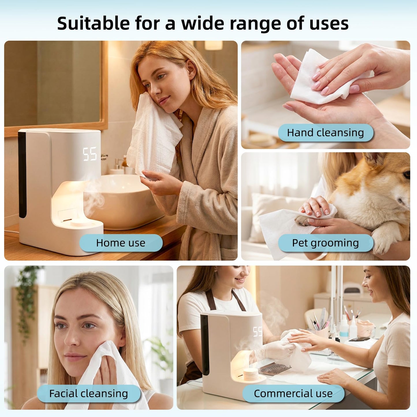 MagiBuboo Hot Towel Warmer with Voice Alert, 5s Fast Heating Hot towel machine with 20 towels, Hot Towel Dispenser Constant 55°C (131°F) Temperature Control, Auto Dispensing Hot towel warmer for spa