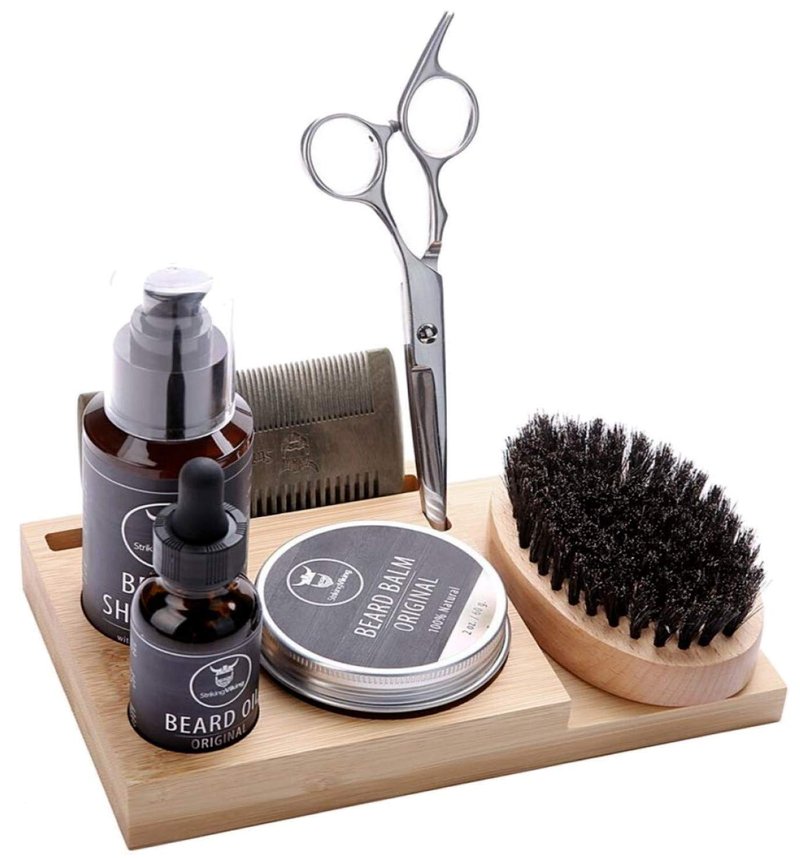 Striking Viking Bamboo Beard Caddy for Men - 7.3 in x 4.5 in x 1 in - Portable Grooming Caddy Organizer for Beard Balm & Oil Products