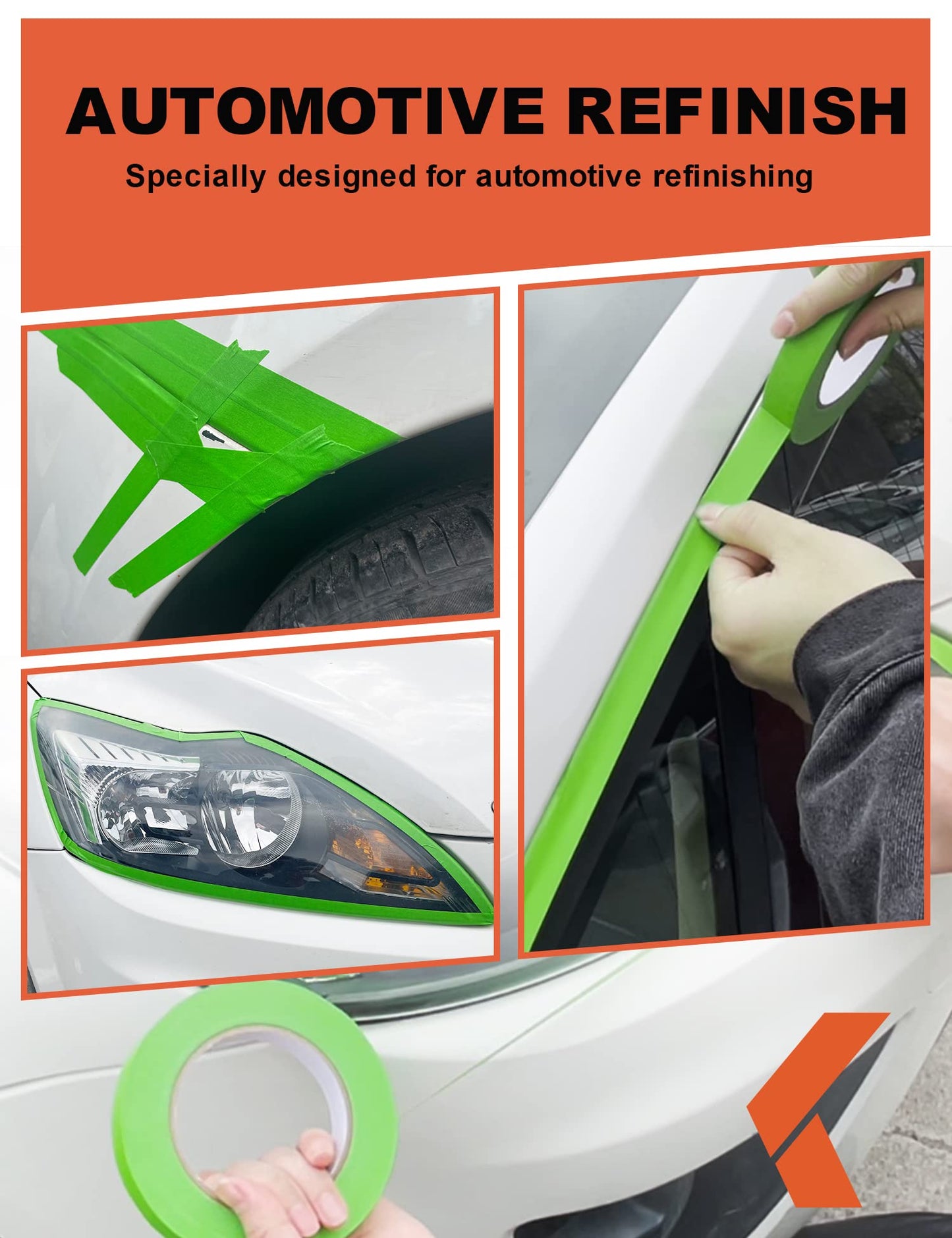 KREFINISH Painters Tape for Car Paint Green No Residue Automotive Masking Tape for Automotive Painting - Heat Resistant for Paint Booth,0.94 Inches X 60 Yards, 6 Rolls