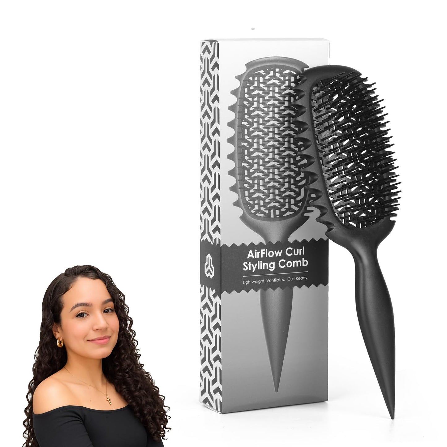 Curl Defining Brush - Vented Curly Hair Detangler for Effortless Styling | Reduces Frizz, Black