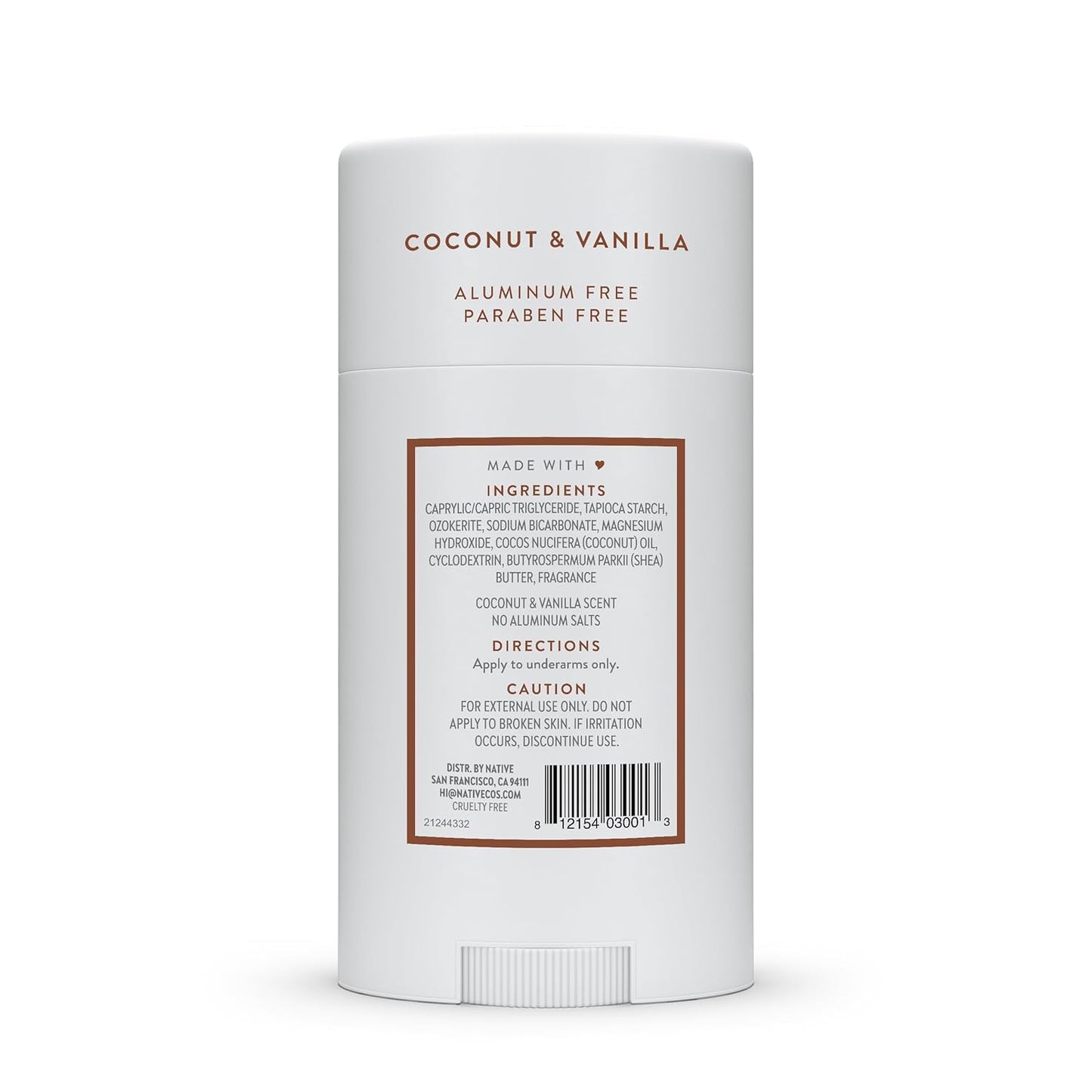 Native Deodorant - Aluminum-Free Coconut & Vanilla | 72-Hour Odor Control for Men & Women - 2.65oz