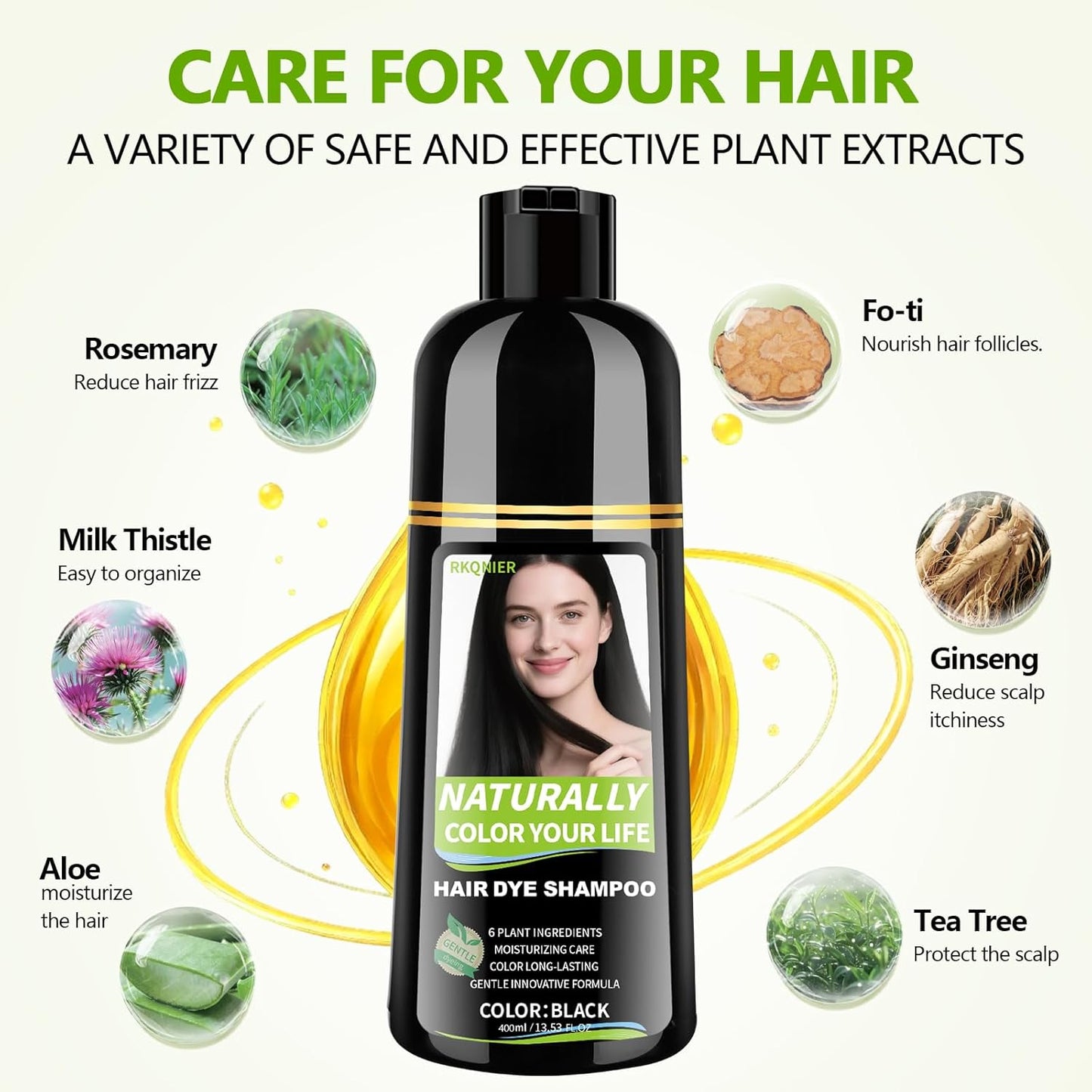Black Hair Dye Shampoo - 10 Min Gray Coverage | 3-in-1 Semi-Permanent Color with Herbal Ingredients