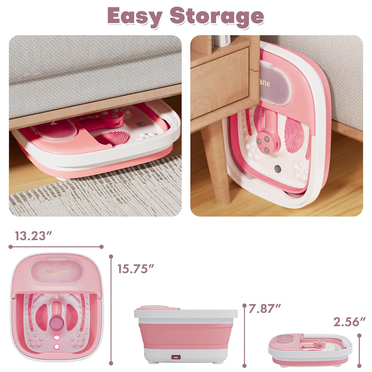 Collapsible Foot Spa Bath Massager - Heated Soaking Tub with Remote & Timer | Includes Pedicure Kit & 3 Attachments (Pink)