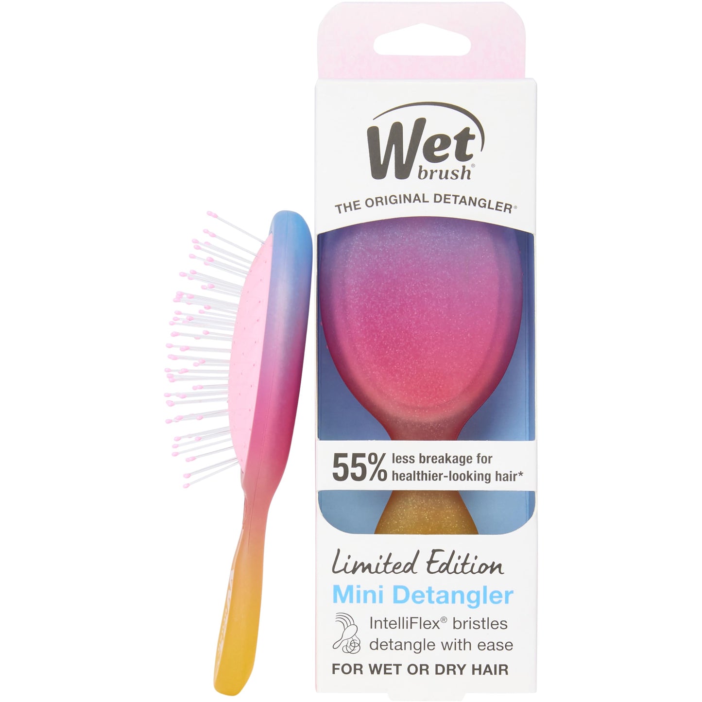 Wet Brush Mini Detangler Hair Brush, Chrome (Iridescence Icon), Detangling Travel Hairbrush, Ultra-Soft IntelliFlex Bristles Glide Through Tangles with Ease
