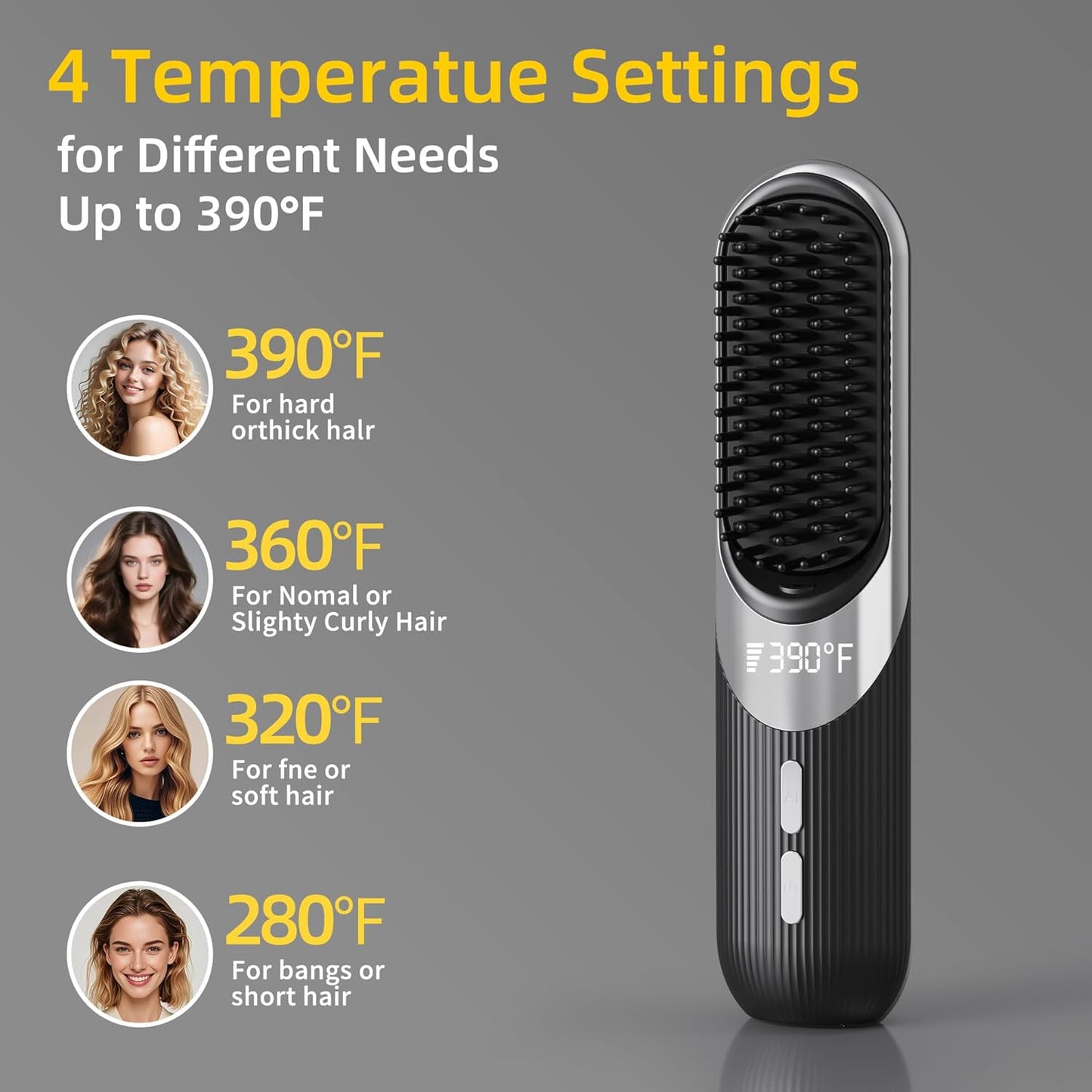 Cordless Hair Styling Brush - 2-in-1 AI Smart Styler with Fast Heat | USB Rechargeable, Portable Travel Comb (Black)