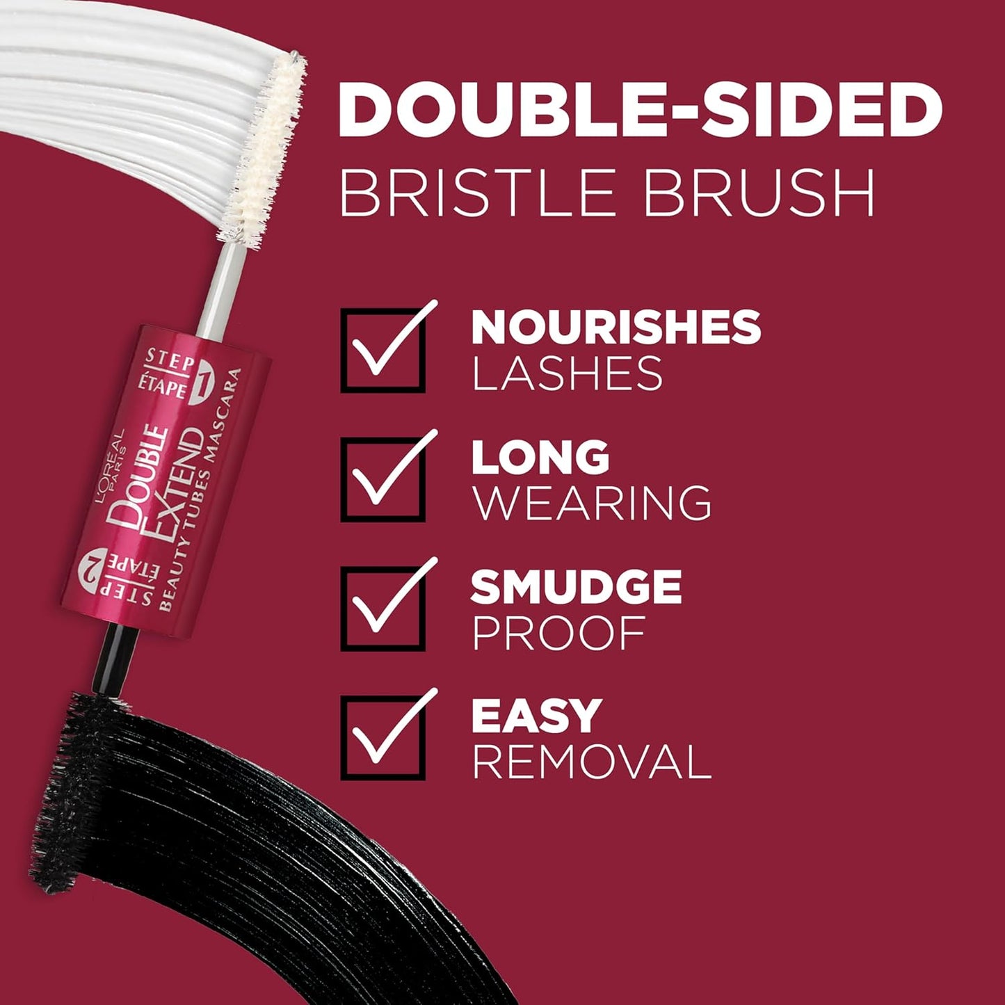 L'Oreal Paris Double Extend Tubing Mascara - Lengthening, Smudgeproof, Black | 2-Step Formula