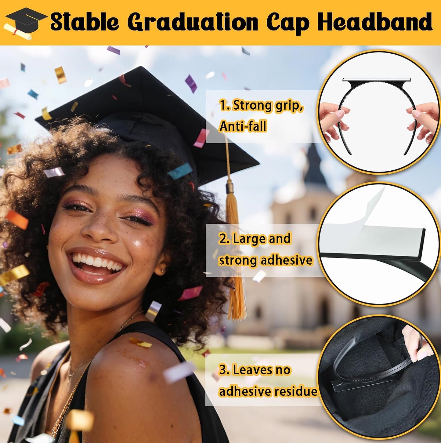 Graduation Cap Headband Insert - Securely Holds Grad Hat & Maintains Hairstyle | Perfect Graduation Gift