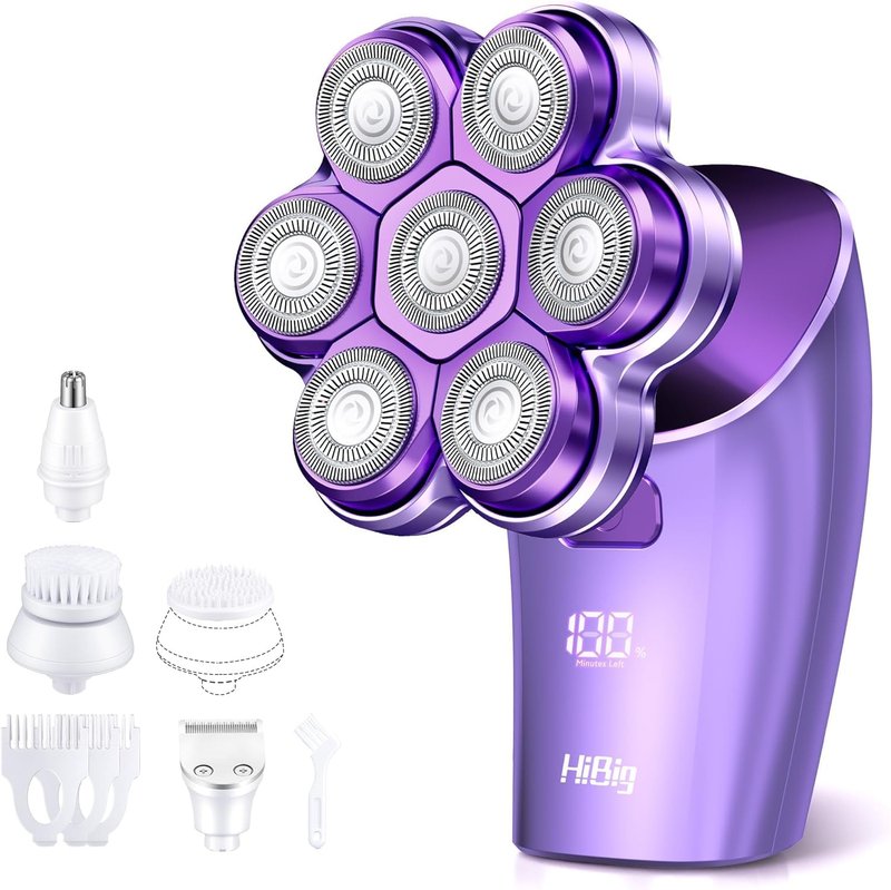Electric Razors for Women Legs : 5-in-1 Rechargeable Body Shaver, 7D Wet & Dry Bikini Trimmer, IPX7 Waterproof Lady Hair Remover for Face Underarms Pubic, Violet