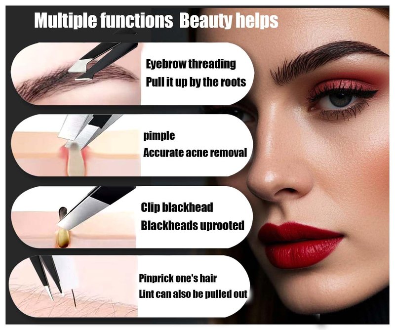 Amasodaon Tweezers Set [9+1 PCS] - Professional Stainless Steel Tweezers for Eyebrows – High-Precision Beauty Tools for Eyebrows, Facial Hair, Splinter & Ingrown Hair Removal