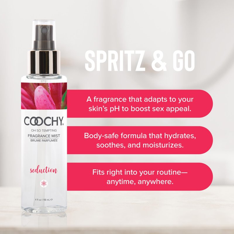 Coochy Fragrance Mist Body Spray - No Alcohol, Paraben-Free, Organic - Gentle, Refreshing Boost of Scent in Skin & Hair - Infused w/Honkeysuckle, Fruity Twist & Honey - Seduction, 4floz/118ml
