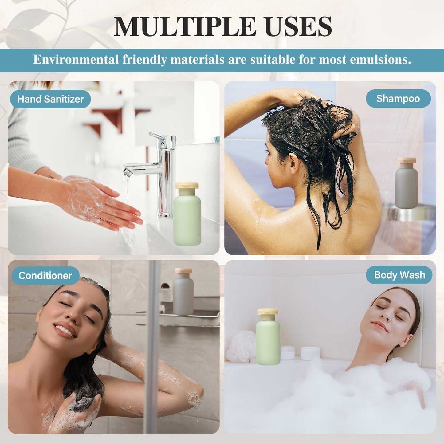 Travel Shampoo Bottles - Leak Proof Reusable Toiletry Containers | 3.4oz, 4-Pack, Garden Series
