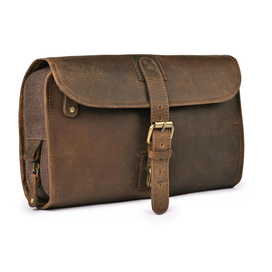 LEATHER VILLAGE Hanging Genuine Leather Toiletry Bag for Men & Women with Waterproof Lining – Handcrafted Vintage Travel Dopp Kit, Shaving Organizer & Shower Bathroom Essentials Case - Brown