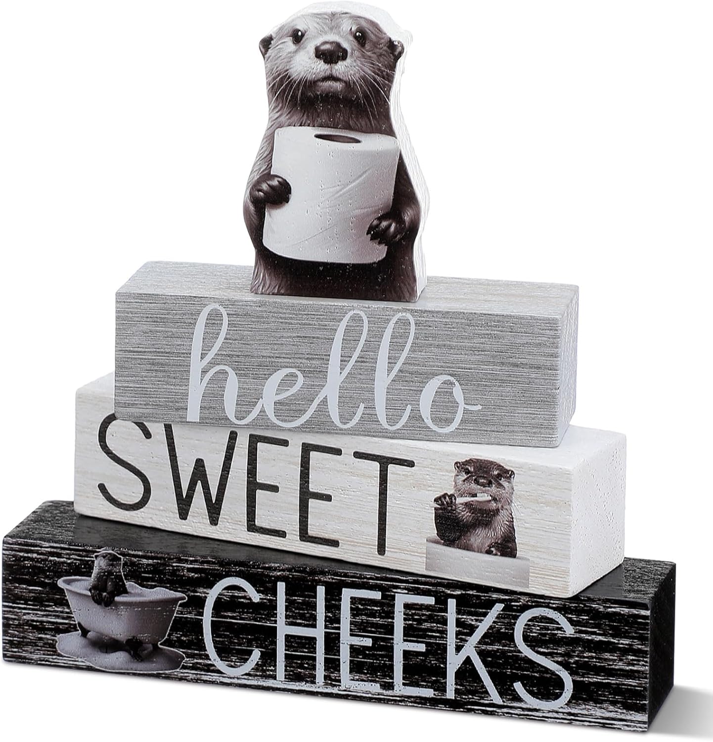 Highland Cow Bathroom Decor | 4 Pcs Farmhouse Style Table Centerpiece for Christmas & Valentine's Day
