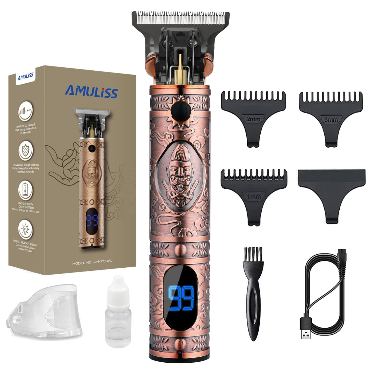 AMULISS Beard Trimmer for Men Hair Clippers Zero Gapped Cordless Hair Trimmer Professional Haircut & Grooming Kit for Men Rechargeable LED Display