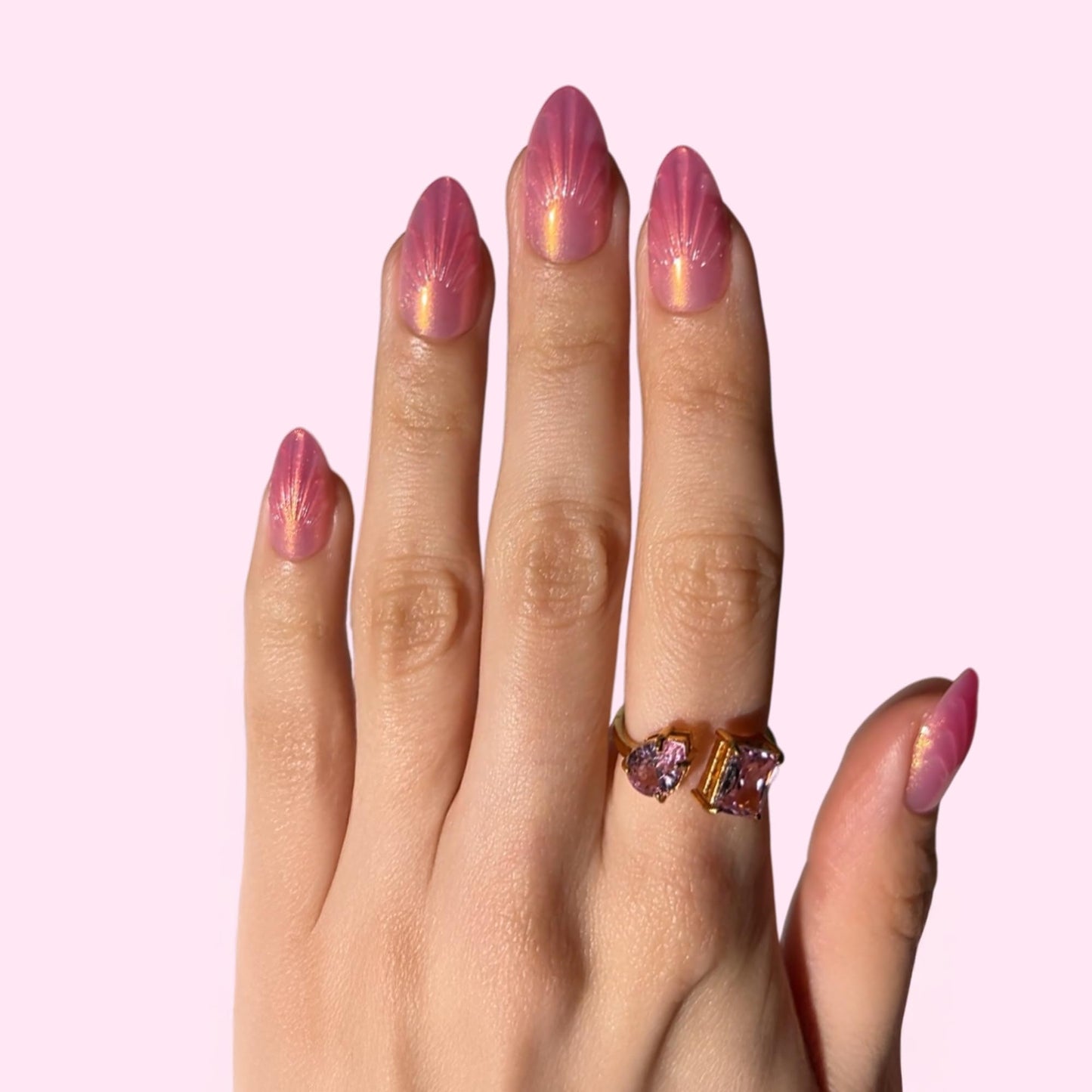 PaintLab Short Almond Press On Nails - Pink Mermaid Seashell Fake Nails, 30 Nails in 15 Sizes with Glue, Reusable Salon Quality Nail Press Ons