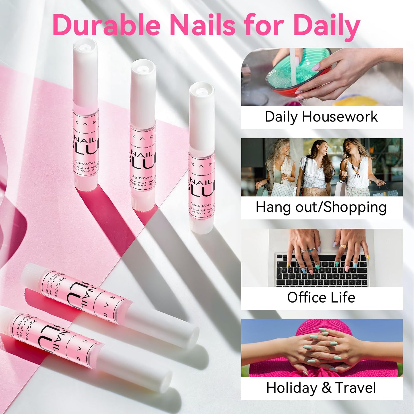 Makartt Nail Glue for Press On Nails, 10 x 2g，5-10s Fast Air Dry No UV Lamp, Hema-Free Strong Bond for Nail Tips, Fake Nails, Broken Nail Repair & Decor, Easy-to-go for Beginner & Salon Nail Techs