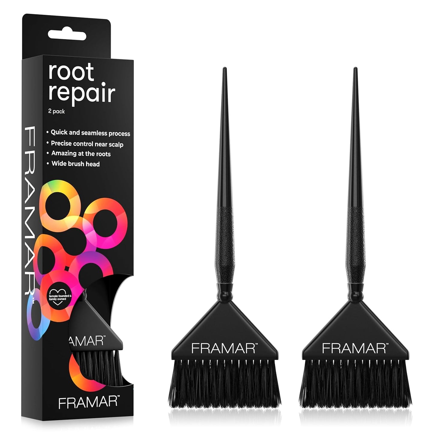 Framar Hair Color Brush Set | Precision Tint Brushes for Hair Styling - 3 Pack Black