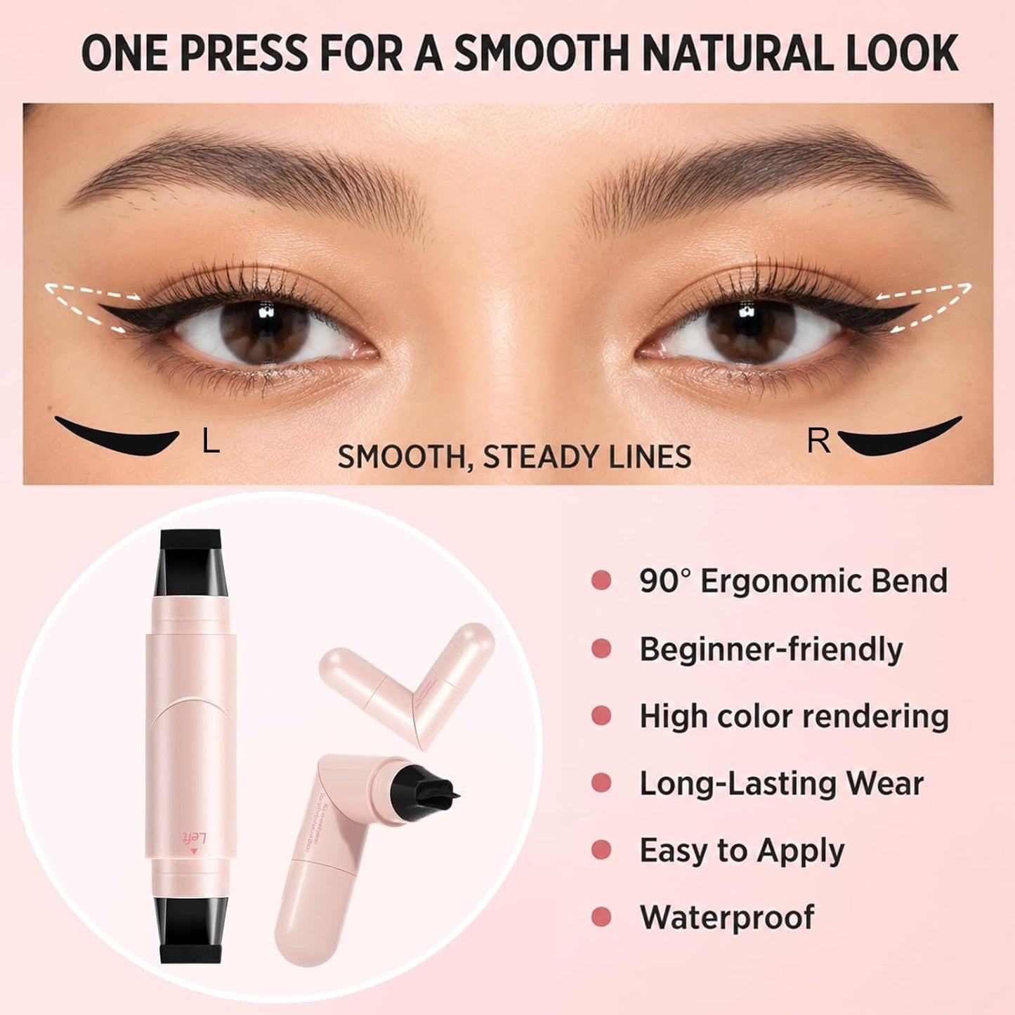 Winged Eyeliner Stamp Pen - Dual-Ended Cat Eye Makeup Tool | Waterproof, Quick-Dry, Smudge-Proof, Black