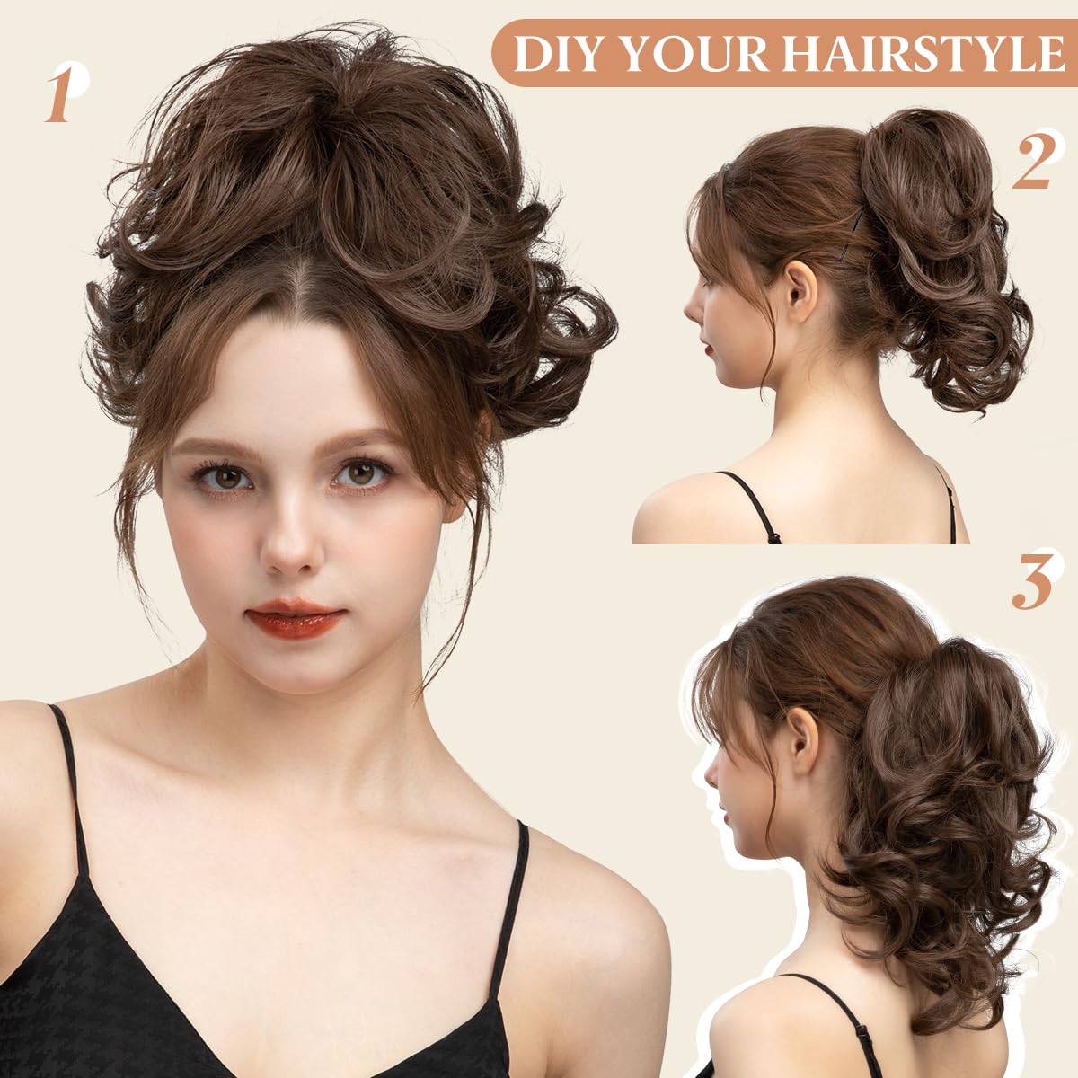 CJL Hair Claw Clip Short Ponytail Extensions - Bendable Metal Messy Bun Piece | Wavy Curly Synthetic Hair, Ash Grey