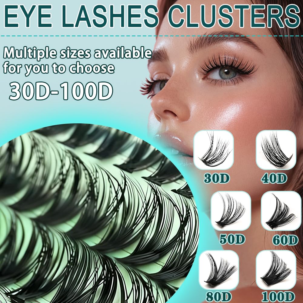 Lash Clusters Kit - 640pcs Wispy 30D/40D D Curl Individual Extensions | Natural 9-16mm with Bond, Seal & Tweezers